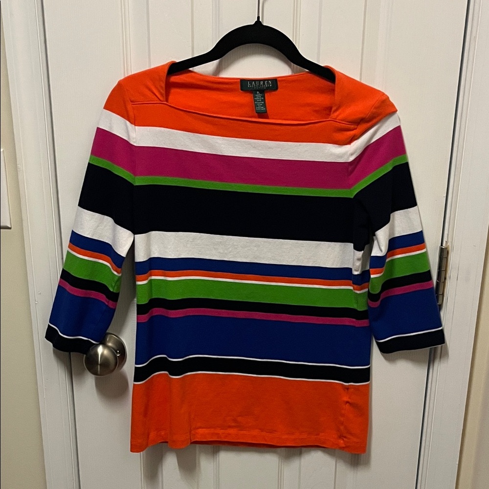 Lauren Ralph Lauren Striped Blouse with Orange and Blue